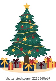 Illustration of Christmas tree with gifts