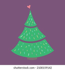 Illustration of a Christmas tree with heart decoration. It is suitable for use for postcards, gifts, websites, social media.