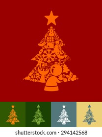 illustration of the christmas tree with icons composition