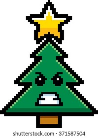 An illustration of a Christmas tree looking angry in an 8-bit cartoon style.