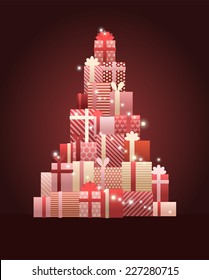 Illustration of christmas tree made of gift boxes