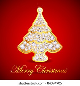 illustration of christmas tree made of gold and diamond