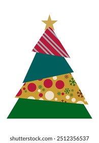 Ilustração de uma árvore de Natal feita de camadas de tecido