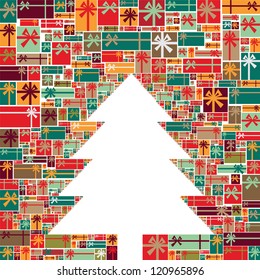 Illustration Christmas tree made ??of many colorful gifts