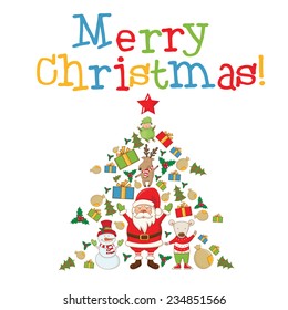 Illustration of christmas tree in christmas objects. Vector
