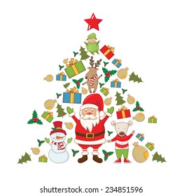 Illustration of christmas tree in christmas objects. Vector