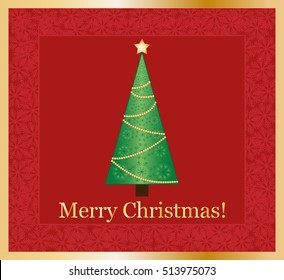 Illustration with Christmas tree on red background