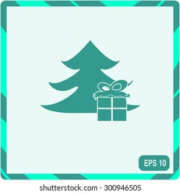 Illustration of Christmas tree with present