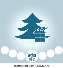 Illustration of Christmas tree with present