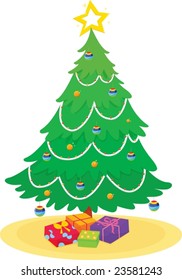 illustration of a christmas tree with presents