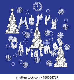 Illustration of a Christmas tree. Retro image. Print for the designer. Gift card, badge. The avatar element for the player. A business card for the holiday. Map for the corporate.