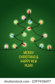 An illustration of Christmas tree shape with colorful lights vector stock