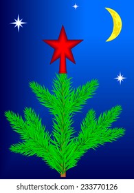 Illustration of the Christmas tree with star on sky background