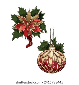 Illustration of Christmas tree toys. Christmas stars for postcards, prints, children's illustrations, blanks