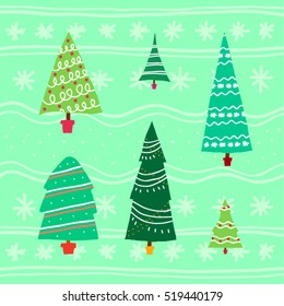 illustration christmas trees set  decorative   simple  new year pattern