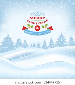 Illustration Christmas Winter Card for Merry Christmas and Happy New Year, Nature Landscape - Vector