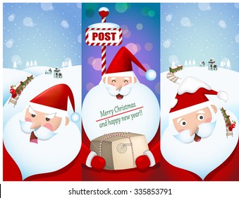 Illustration of Christmas and winter season.
Banners of Santa Claus and snow background. 
