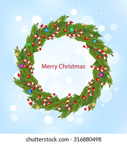 Illustration Christmas Wreath, New Year Decoration - Vector