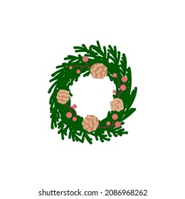 illustration of a christmas wreath. Christmas ornaments or decorations. Merry Christmas. flat cartoon style. vector design