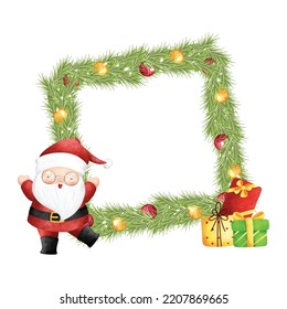 Illustration Christmas Wreath with Santa Claus and gifts