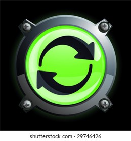 Illustration of a chrome and green recycle or green energy icon button