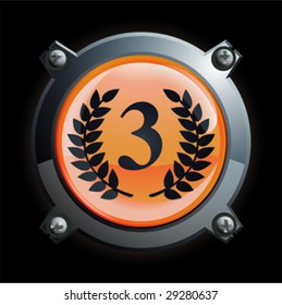 Illustration of a chrome and orange third place icon button with laurels
