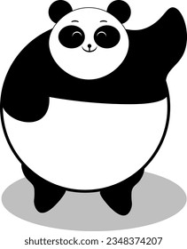 It's an illustration of a chubby and adorable panda waving its hand. With its round body and friendly expression, this image is suitable for animal-related or cute design projects. 