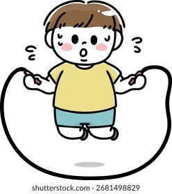 Ilustración de un chico gordito saltando cuerda