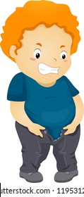 Illustration of a Chubby Boy Who Can't Fit into His Pants