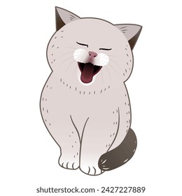 An illustration of a chubby cat sticking out its tongue while yawning