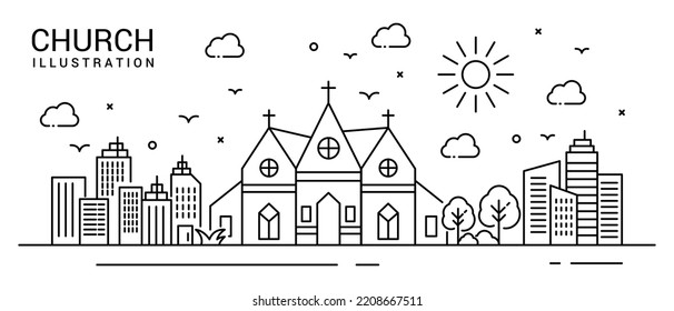 Illustration of a church with building