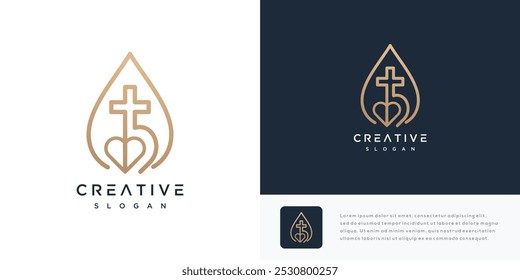 illustration of church cross water logo design. icon logo water with cross logo	
