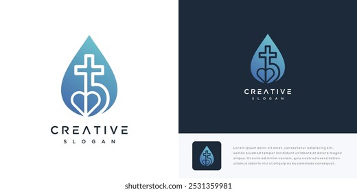 illustration of church cross water logo design. icon logo water with cross logo	
