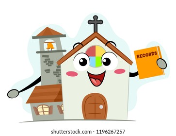 Illustration of a Church Mascot Smiling and Holding a Records Book