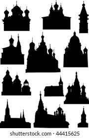 illustration with church silhouettes collection isolated on white background