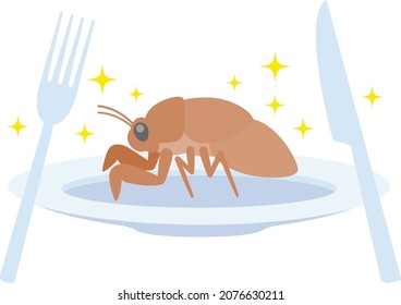 Illustration Of A Cicada Larva On A Plate As An Insect Food