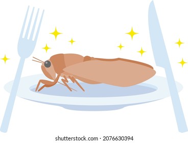 Illustration Of A Cicada On A Plate As An Insect Food