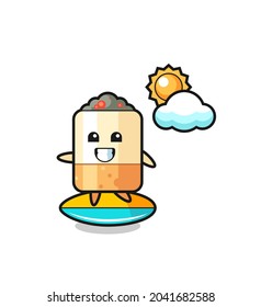 Illustration of cigarette cartoon do surfing on the beach , cute design
