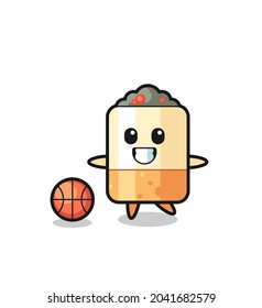 Illustration of cigarette cartoon is playing basketball , cute design