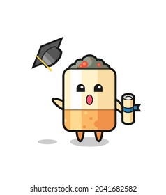 Illustration of cigarette cartoon throwing the hat at graduation , cute design
