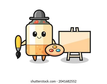 Illustration of cigarette mascot as a painter , cute design