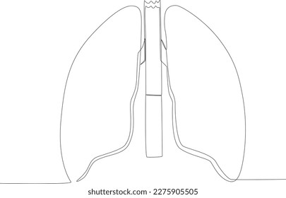 Illustration of a cigarette in the middle of the lungs. No tobacco day one line drawing
