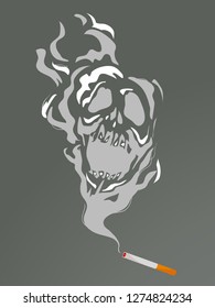 Illustration of a Cigarette with a Skull Forming from Its Smoke