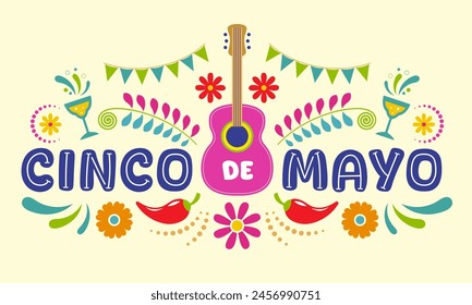 An illustration of Cinco de Mayo federal holiday in Mexico. Greeting card and poster design. Stock illustration