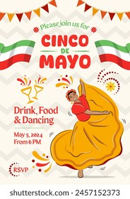 An illustration of Cinco de Mayo federal holiday in Mexico. Greeting card and poster design. Stock illustration