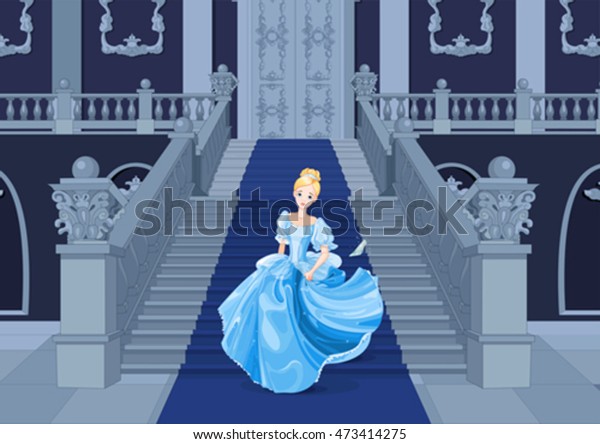 Illustration of Cinderella runs away blue wallpaper for walls. 