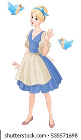 Illustration of Cinderella singing with birds svg