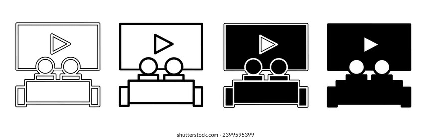 Illustration of a cinema. Cinema icon collection with line. Stock vector illustration.