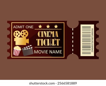 Illustration of cinema ticket on light brown background.