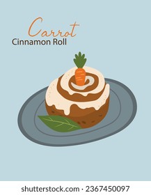  Illustration Cinnamon Roll with Carrot and Plate